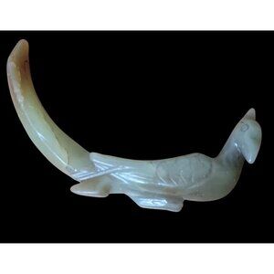 Antique Carved Jade Phoenix Figurine Chinese Light Green Translucent Color Bird